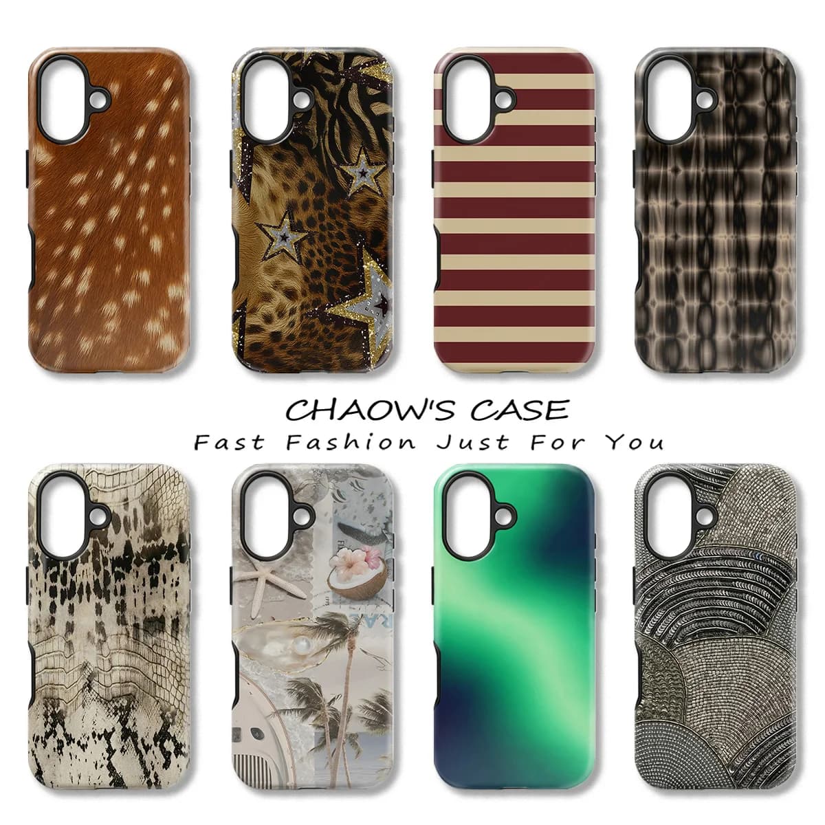 Tropical Island Palm Collage Phone Case for iPhone 18 17 17e 16e 16 15 14 13 12 11 X XS Air Pro Max Plus Double-layer Back Cover