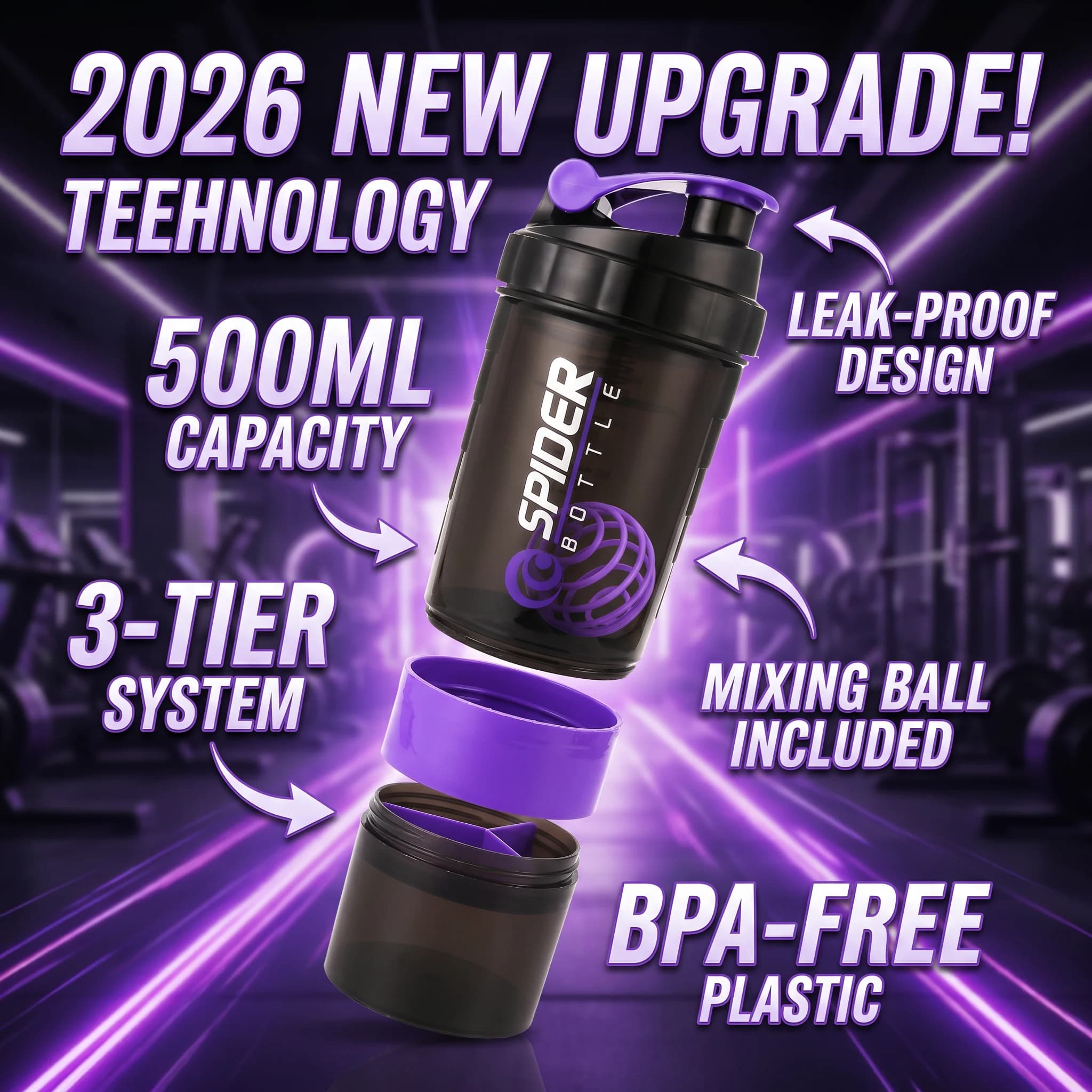 2026 New Upgrade 1pc Portable Protein Shaker Cup With Powder Storage Container 500ml Mixer Cup Gym Sport Water Bottles With Wire