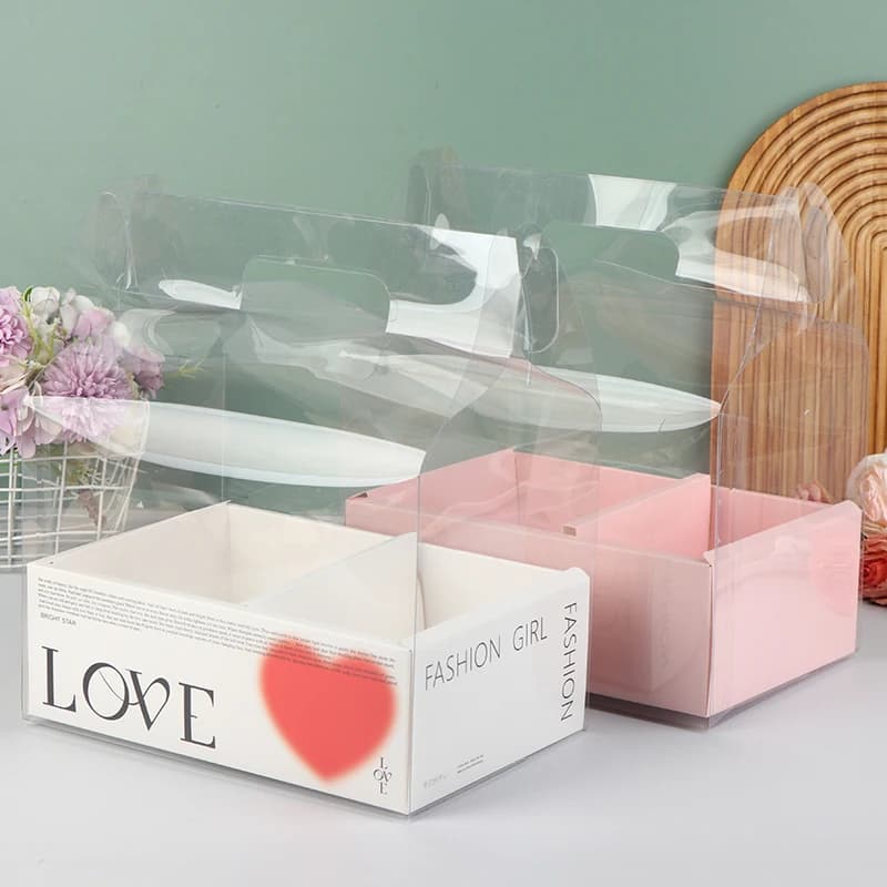 Scatola Regalo Trasparente in PET per Torte con Manico, Contenitore per Fiori, Scatola Decorativa per Feste 26.5x18.5x30cm