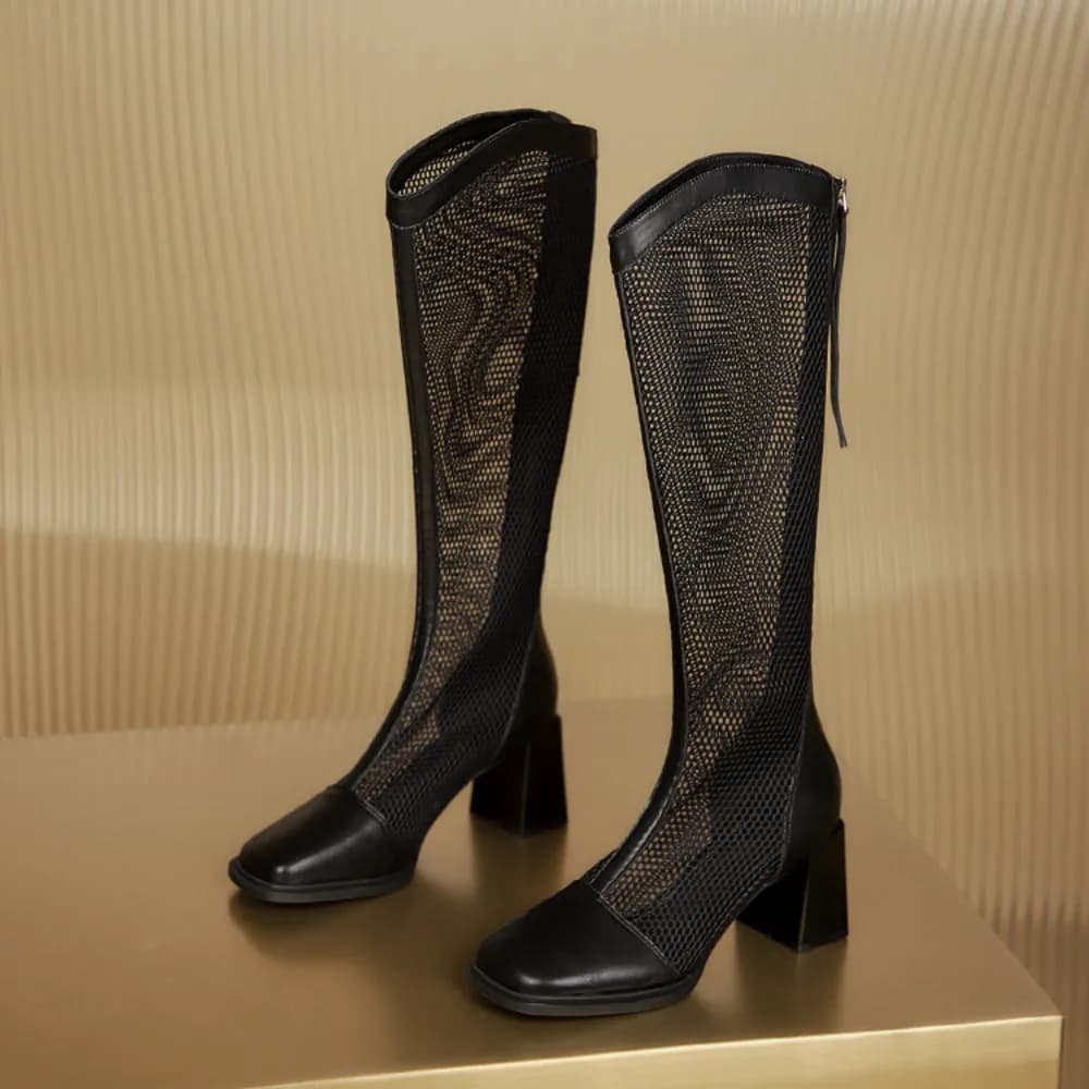 Stivali freschi da donna scavati stivali da cavaliere primavera estate stivali con tacco alto in rete stivali trasparenti per scarpe da donna trasparenti