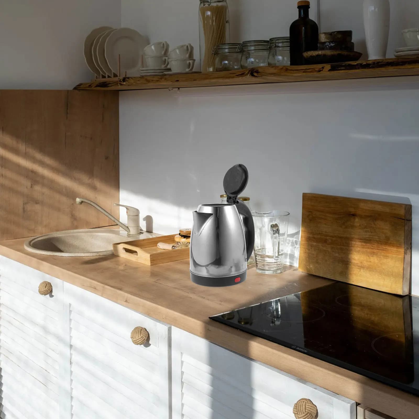 Bollitore elettrico in acciaio inossidabile, bollitura rapida, 1500W, spegnimento automatico, protezione contro l'ebollizione a secco, uso domestico e in ufficio, spina UK