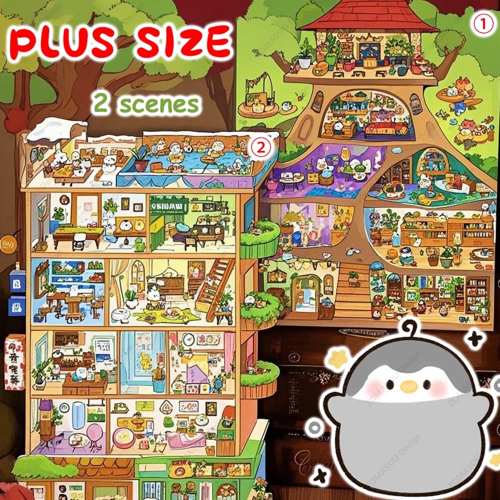 New 2025 Plus Size 3D Forest Landscape House Sticker Fun Diy 2.5d Cabin Scene Stickers Pocket Festival Gift for Girl Kid Child