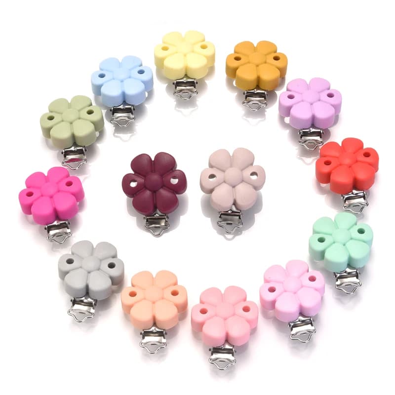 3 pz/lotto Silicone Ciuccio Clip Colorata Fiore Forma Massaggiagengive Clip Per Allattamento Mouse Dentizione Giocattolo FAI DA TE Succhietto Manichino Catena di Supporto