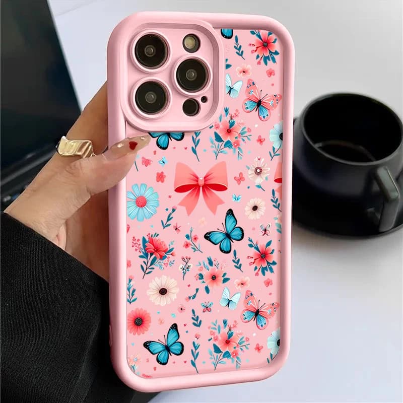 Romantic Garden Pattern Silicone Case For iPhone 16e 15 16 14 Pro Max 14 13 12 11 Pro Max Shockproof Bumper Soft TPU Phone Cover