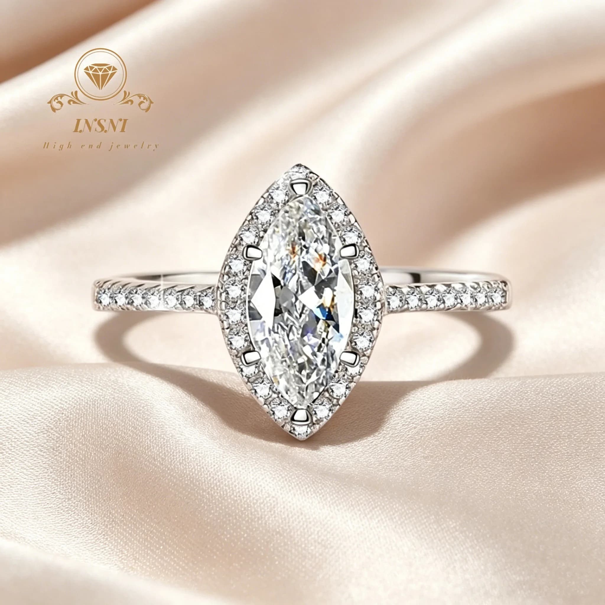 Anello di Fidanzamento in Argento Sterling 925 con Moissanite Taglio Marquise e Halo, Fede Nuziale per Donne, Gioiello di Lusso Accessibile
