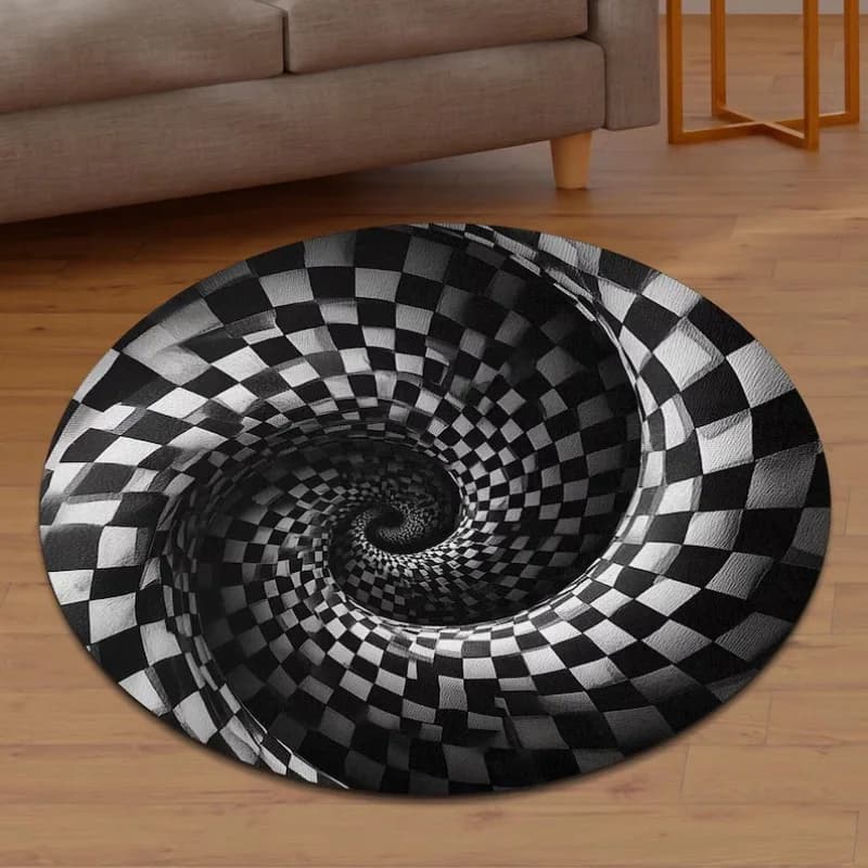 Tappeto Rotondo con Illusione Ottica 2D, Morbido Antiscivolo, Motivo a Spirale Bianco e Nero, Tappeto Moderno per Arredamento Casa