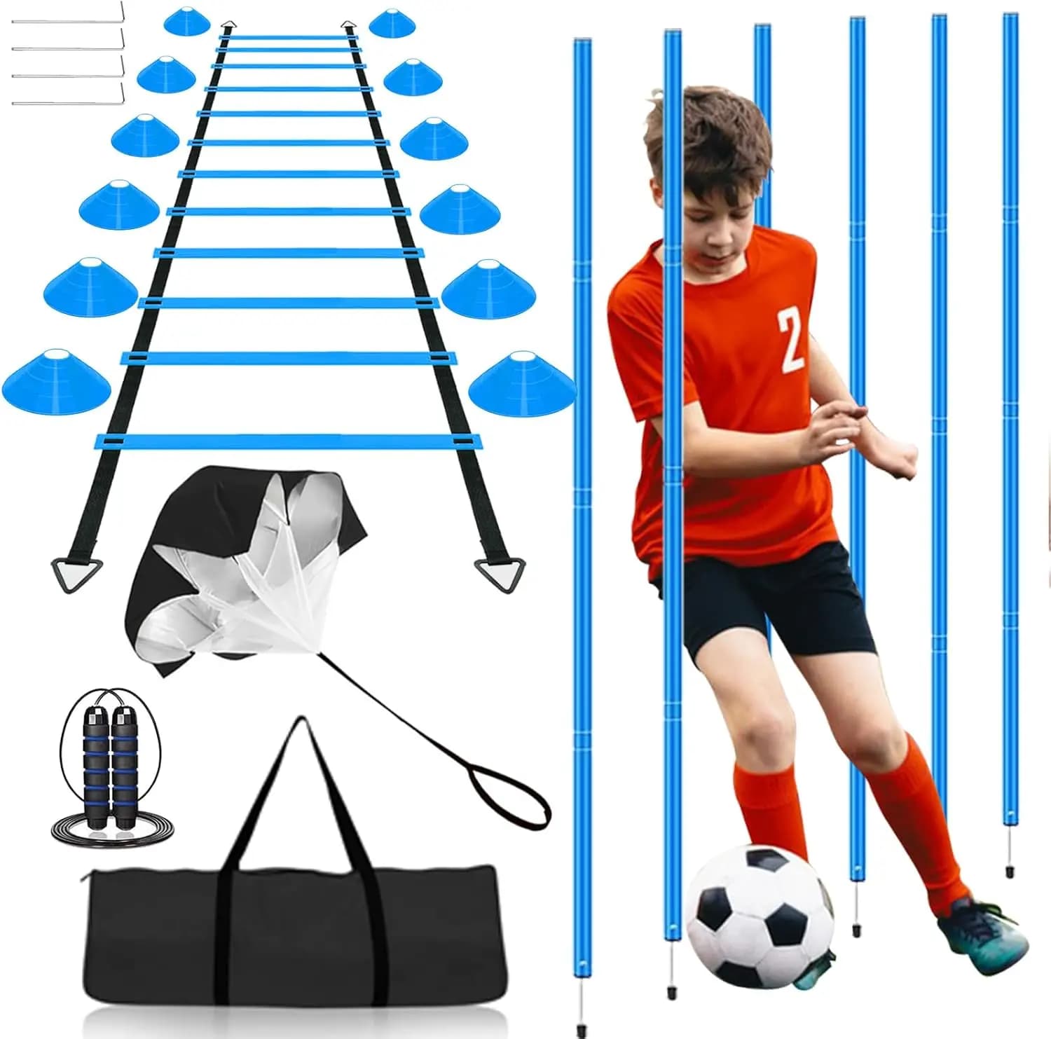 Speed and Agility Training Set: 6 Meters, Cones, Parachutes, Jumping Wheel for Children, Boys and Adults