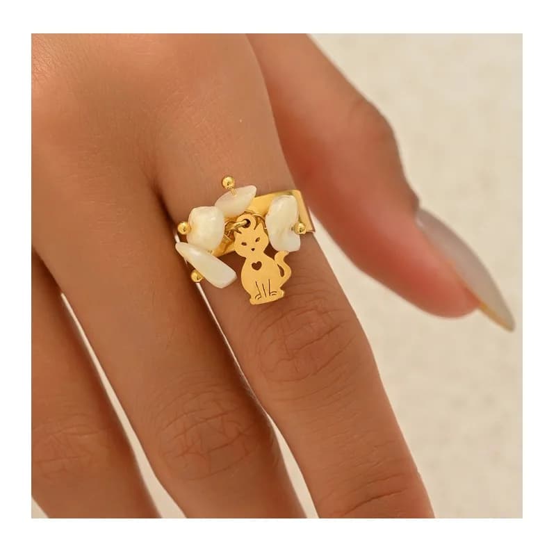 Gioielli da Donna, Nuovo Anello con Design a Forma di Gattino, Anello Versatile con Gemma, Anello Aperto per Dito Indice