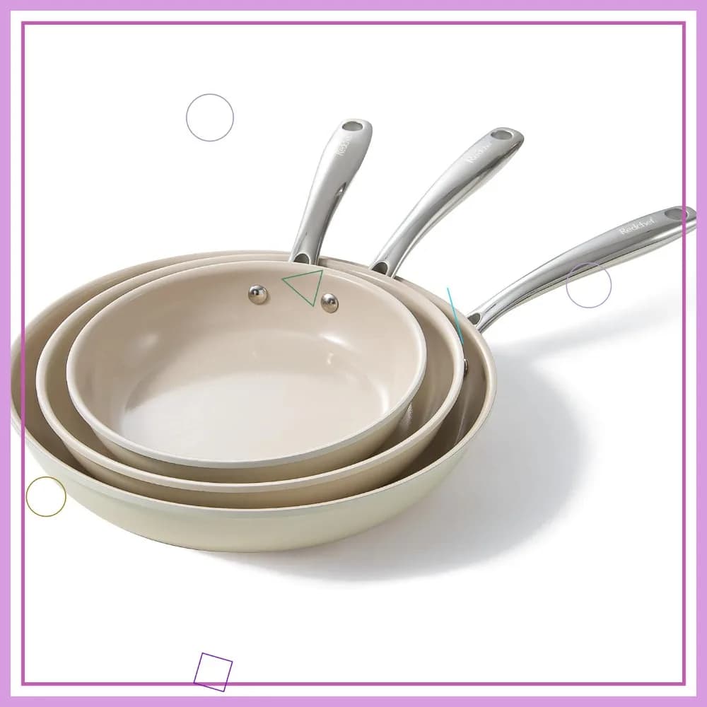 Set di Padelle Antiaderenti in Ceramica, 8" 9.5" 11", Senza PFAS PTFE PFOA, Lavabili in Lavastoviglie e Adatte al Forno