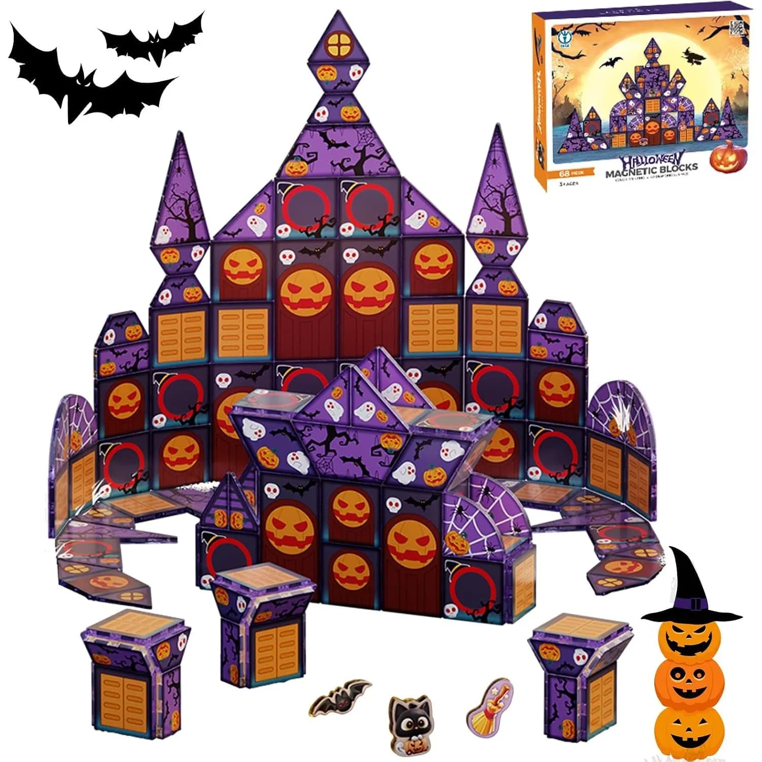 Halloween Magnetic Tiles Building Blocks Set for Kids Stacking Magnetic Blocks Montessori STEM Educational Construction Toy
