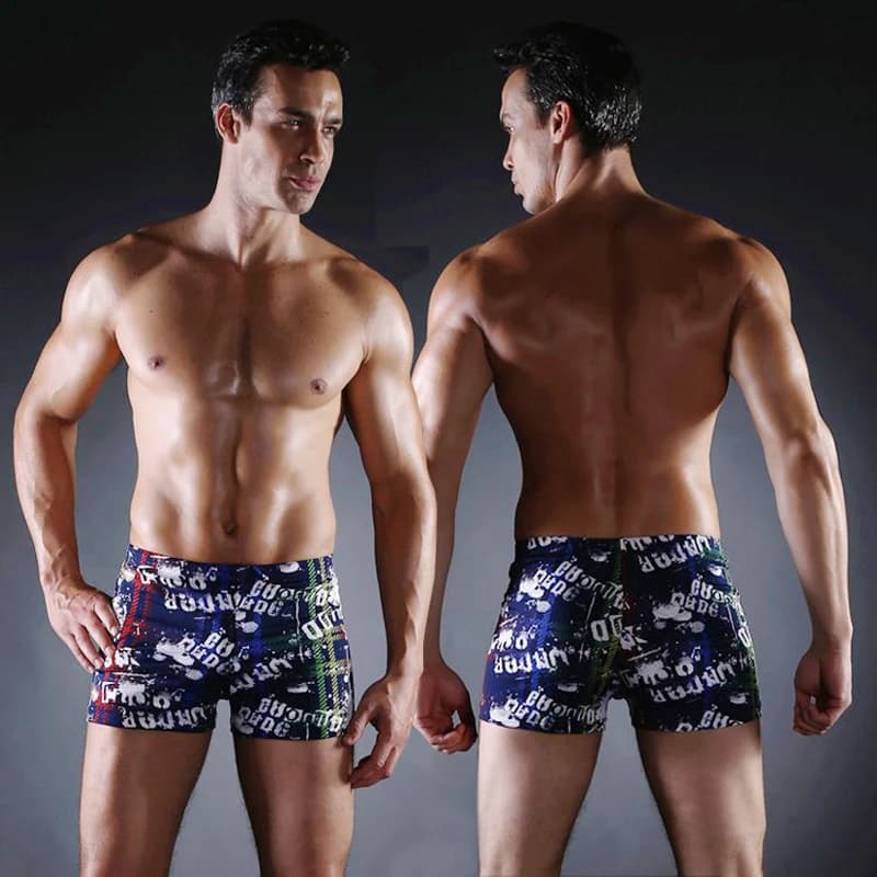 2025 Vintage Stamps Swimwear Bathroom Shorts with Elastic Drawstring Plus Size 3XL Cool Men's Swimwear Dropshipping