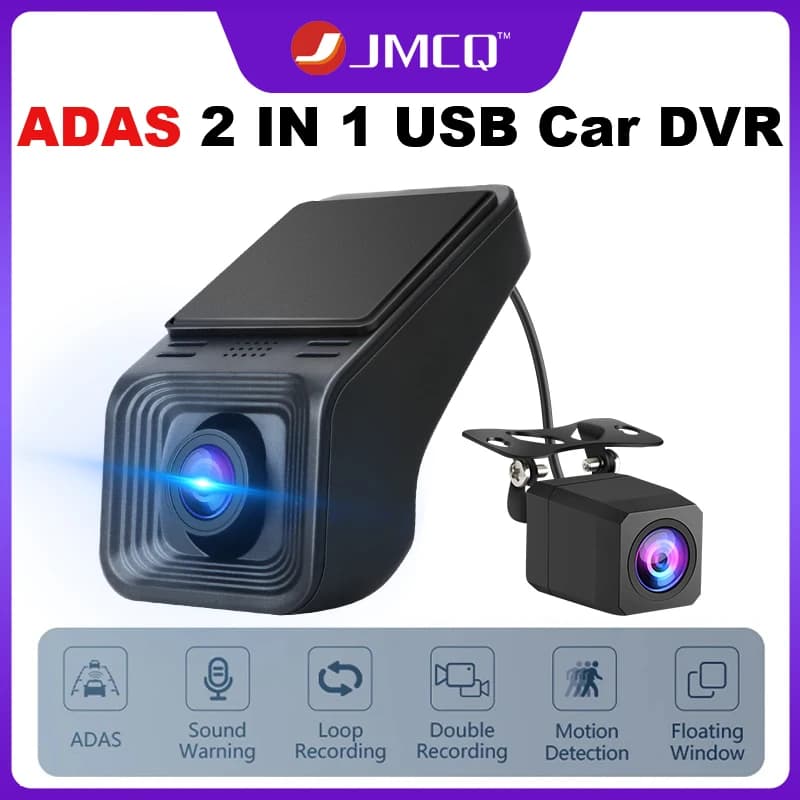 JMCQ 170 ° HD USB ADAS Car DVR Dash Cam per Android Multimedia Video Player anteriore posteriore doppia fotocamera registrazione automatica in Loop