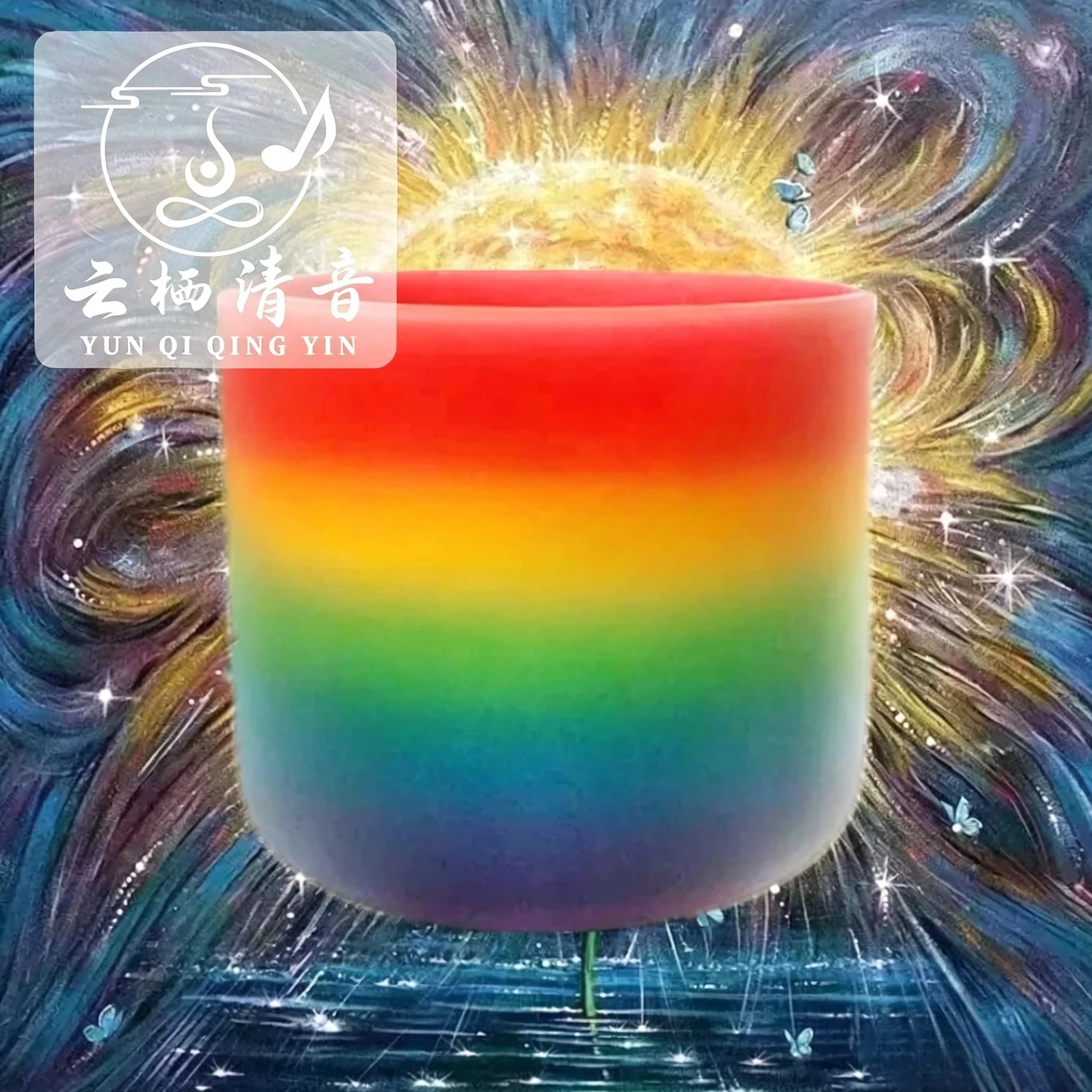 YUN QI QING YIN 1 Pcs 6-8 Inch Chakra Colored Quartz Crystal Singing Bowl Rainbow Healing Musical Instrument For Yoga Meditation Sound Bath Sound Therapy
