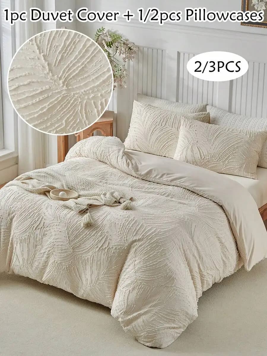 1 cushion + 1/2 pillowcase, textured leaf pattern, soft polyester bed linen set