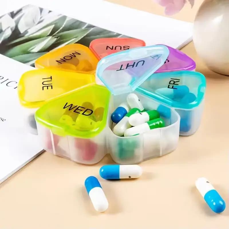 1Pc Portable Travel Tablet Organiser With 7 Large Compartments For Vitamins Supplements Medication.~
