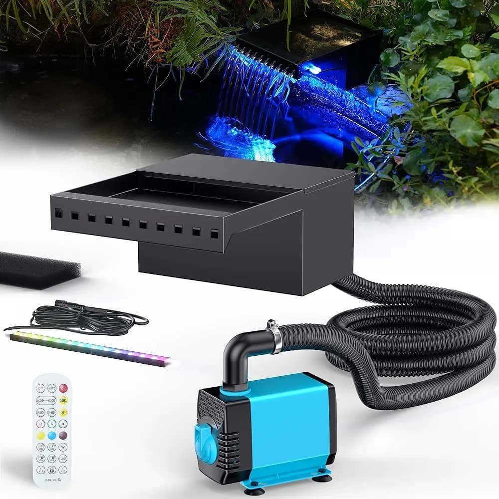Spedizione Gratuita: Cascata per Laghetto da 8 Pollici con Luci LED RGB, Cascata per Laghetto in Acciaio Inox 304 con Controllo APP/Remoto, 660GP