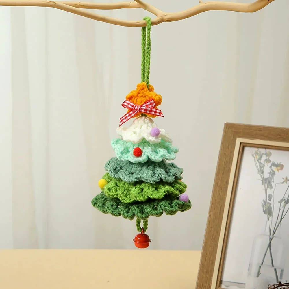 Creative Knit Christmas Tree Potted Mini Handmade Crochet Plant Ornaments Car Home Decor Christmas Accessories