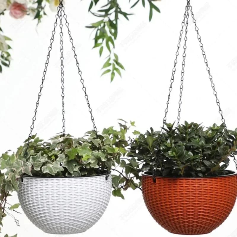 Imitation Rattan Hanging Basket, Flower Pot Chain, 3 Hooks Basin, Hydroponic Plants, Plant Grow Basin, Home Garden Decor, 40cm