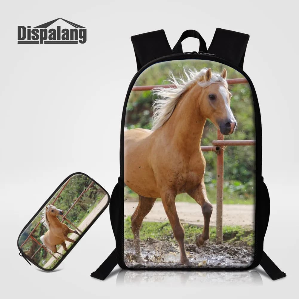 2 PCS Kids Animal Horse Backpack Set with Pencil Case Large Schoolbag Bookbag for Boy And Girl