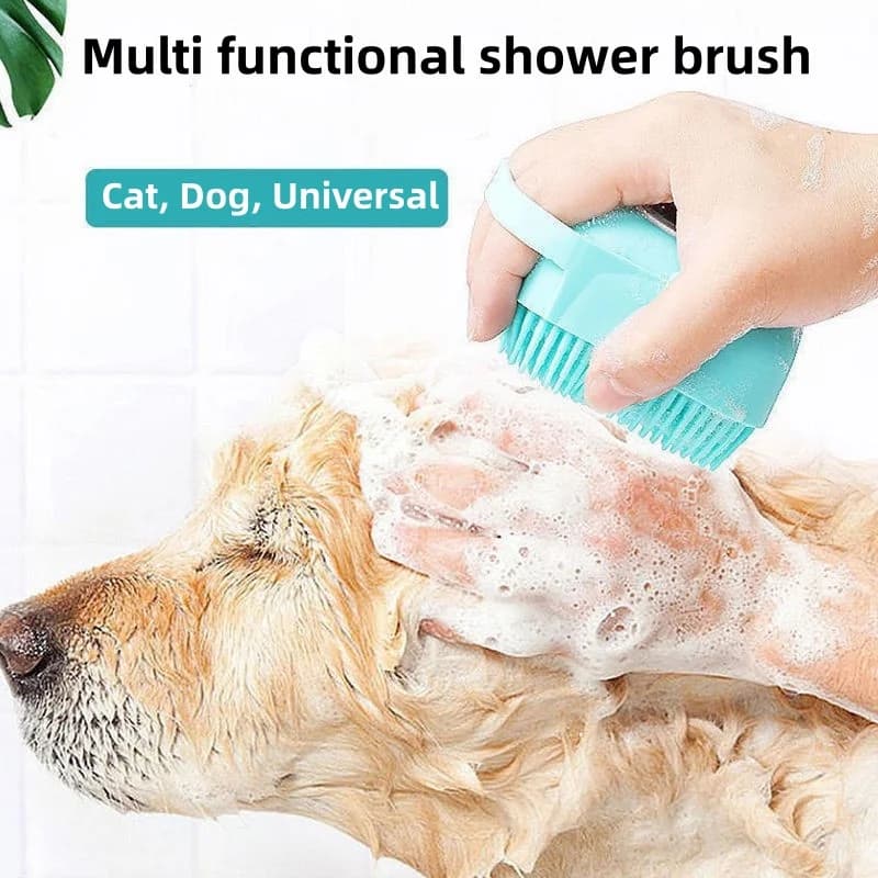 Dog Bathing Brush Pet Grooming Brush Shampoo Dispenser Soft Silicone Rubber Bristle Massage Brush for Dogs Cats Shower Pet Tool