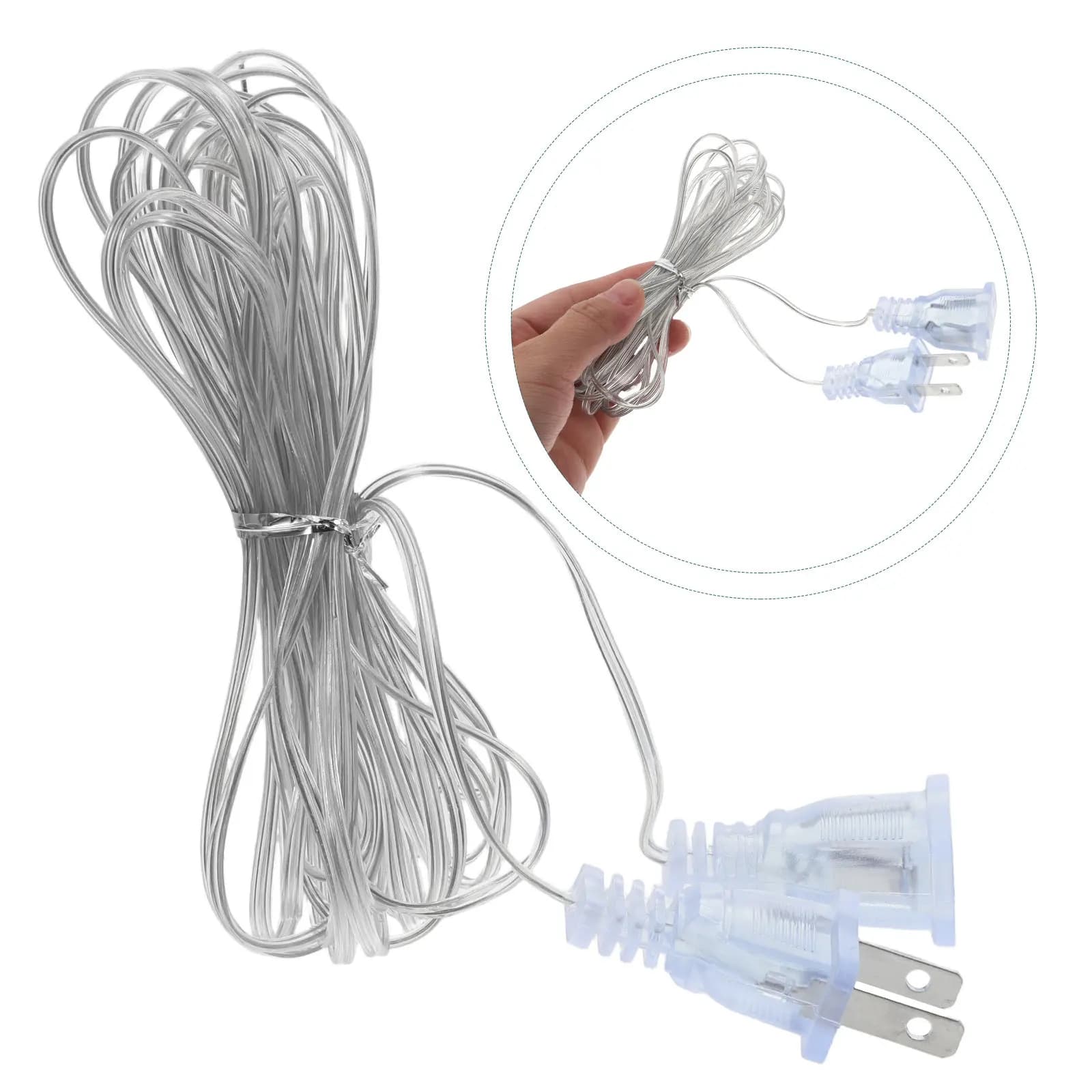 Indoor String Light Extension Cord Clear Transparent PVC for LED Strip Curtain Fairy Lights Seamless Decor Blending Power Cable