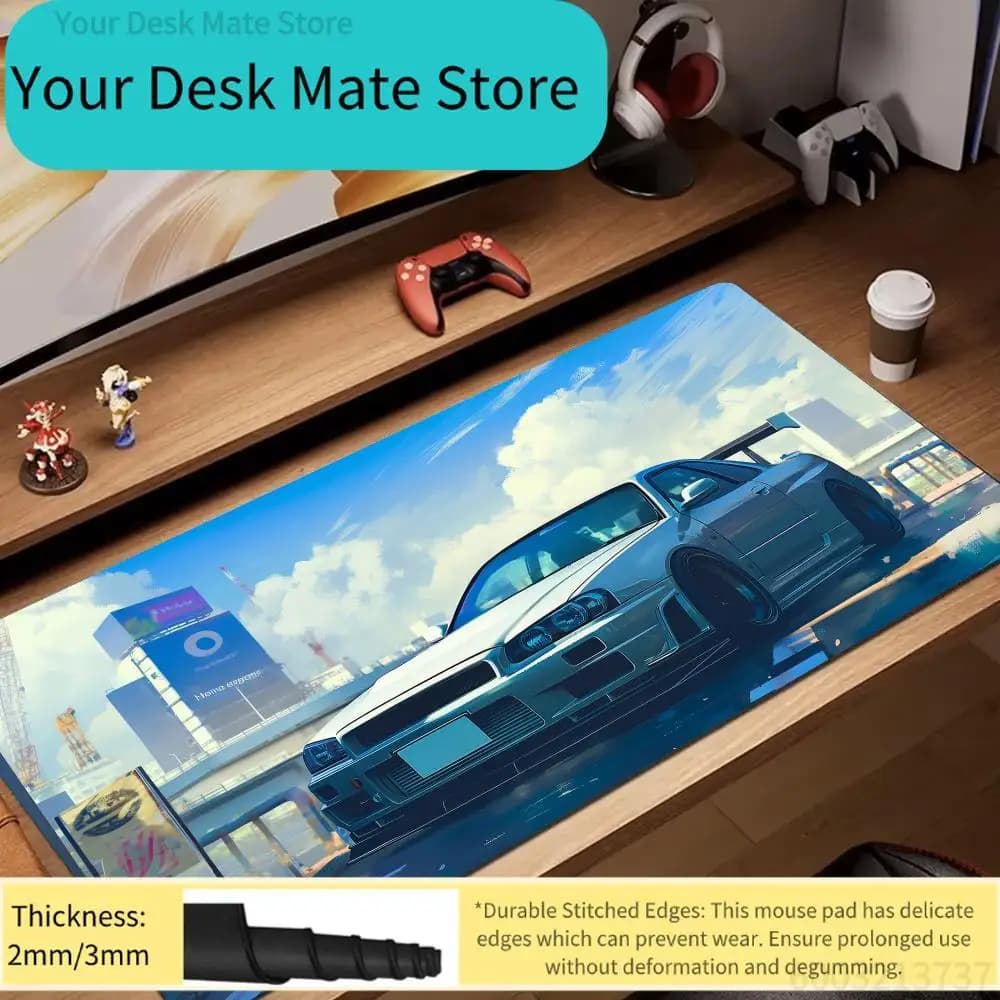 1Pcs JDM Sports Car Print Stitched Edges Large Non-Slip Gaming Mouse Pad Desk Mat