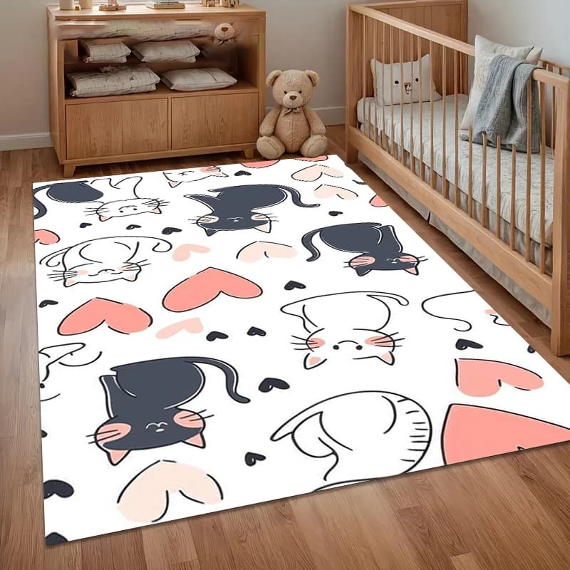 Tappeti per Cameretta con Gatti e Cuori, Antiscivolo, Lavabili, Morbidi Tappetini per Sala Giochi, Decorazione Casa, Tappeti per Soggiorno, Idea Regalo