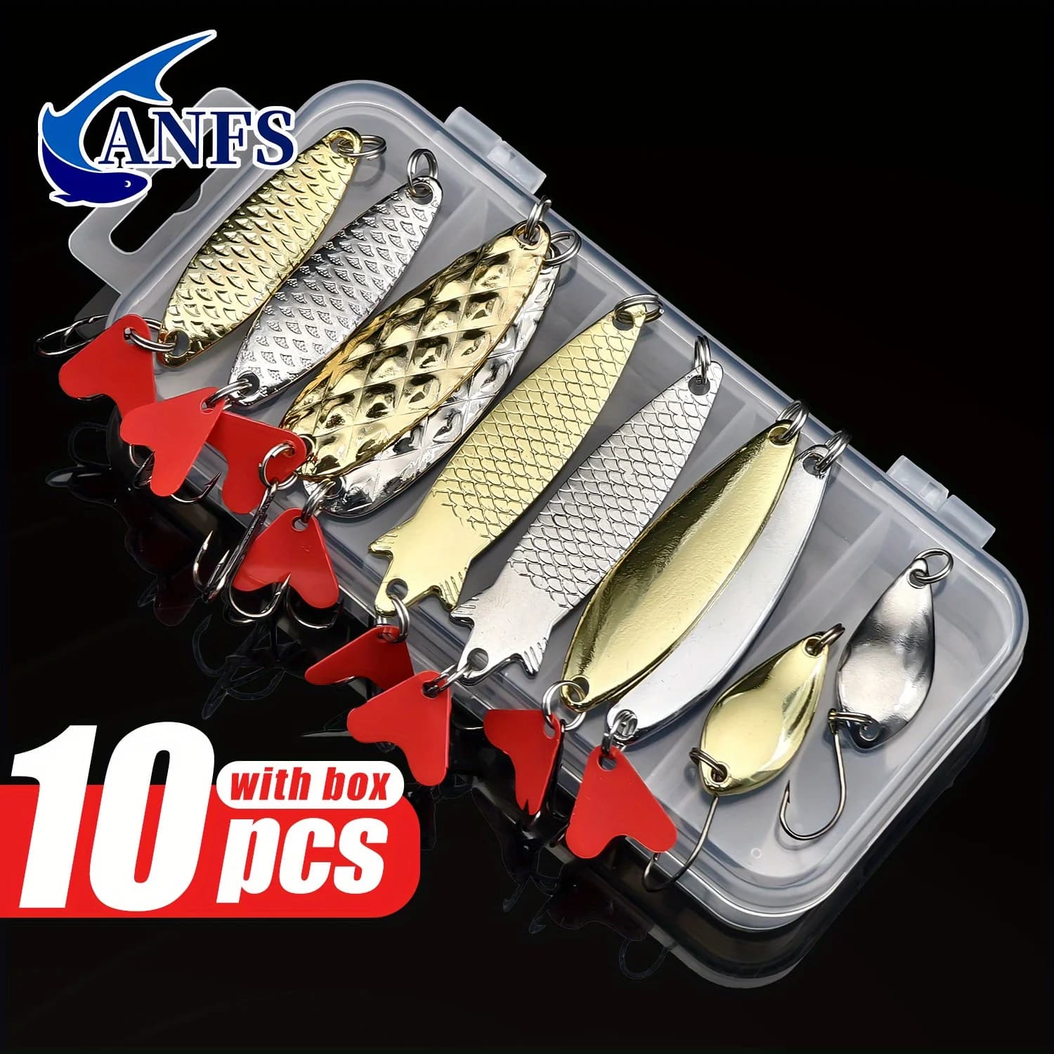 ANFS 10 pcs/set Gold And Metal Ribbon Jig Knit Spinner Fishing Rinkle Wobbler Set of Fishing Equipment Box Fishing Kit