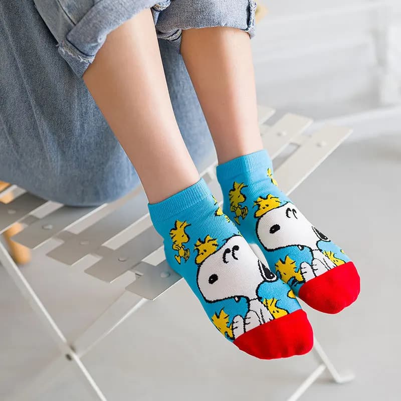 1/10 paio Nuovi Calzini Snoopy in Offerta, Calzini Corti a Tubo Dritto con Cartoni Animati Anime Carini per Bambini, Calzini a Barca, Regalo Donna, Collezione Primavera Estate