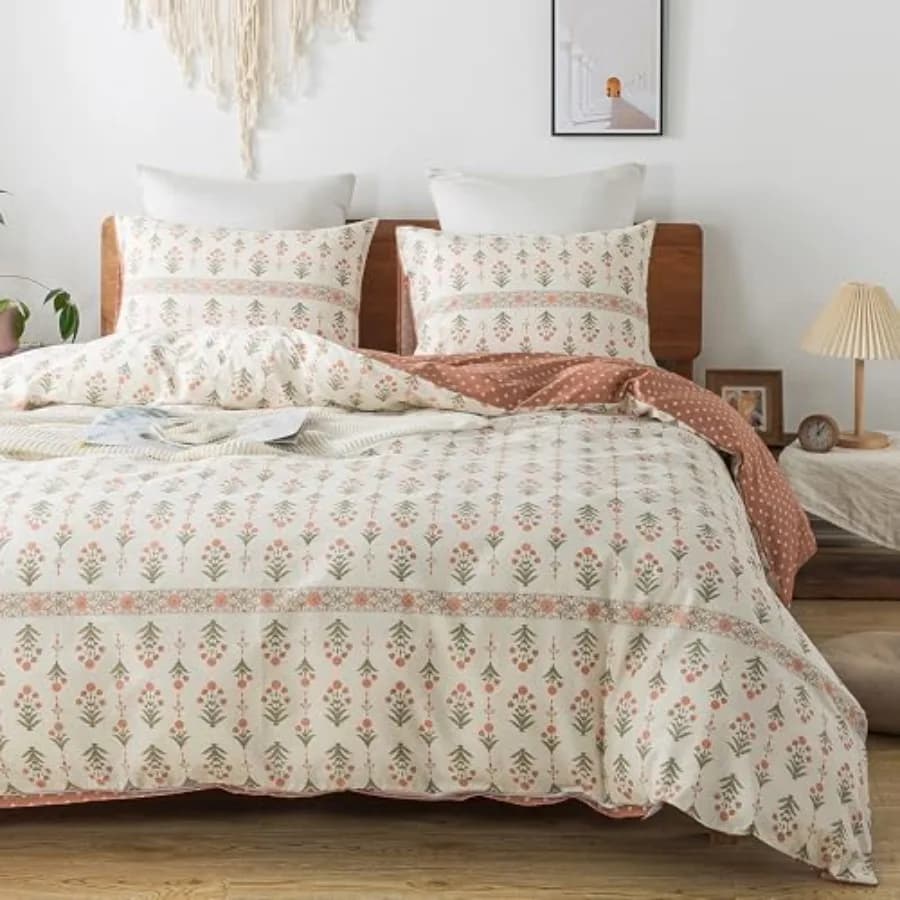 Set Cover - 100% Breathable Cotton, 3 Pieces, Floral Cover with Closure Hinge and Angles, Motive Grass