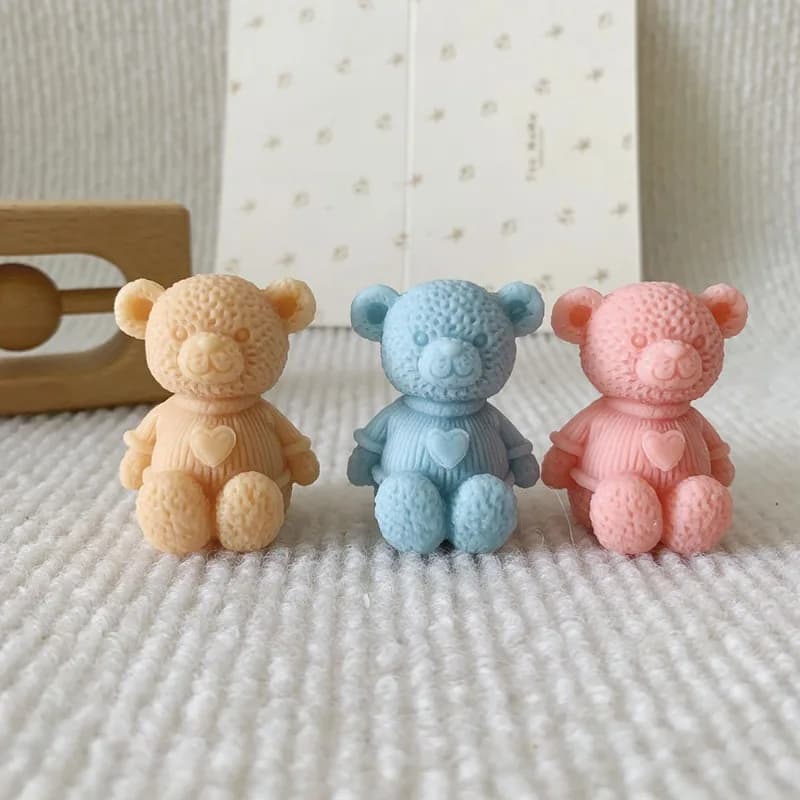 Mini Love Bear Candle Silicone Mold DIY cute Bear crafts Plaster resin cement mold Handmade animal soap making tools
