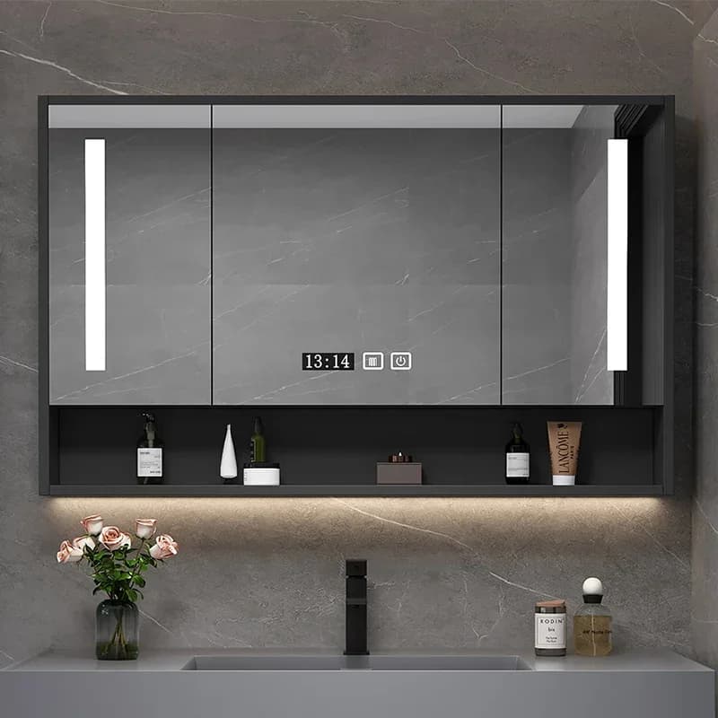 Armadietto per specchio da bagno intelligente in legno massello nordico, armadietto per specchio per trucco da bagno, disappannante, mobili per la casa semplici FYBC