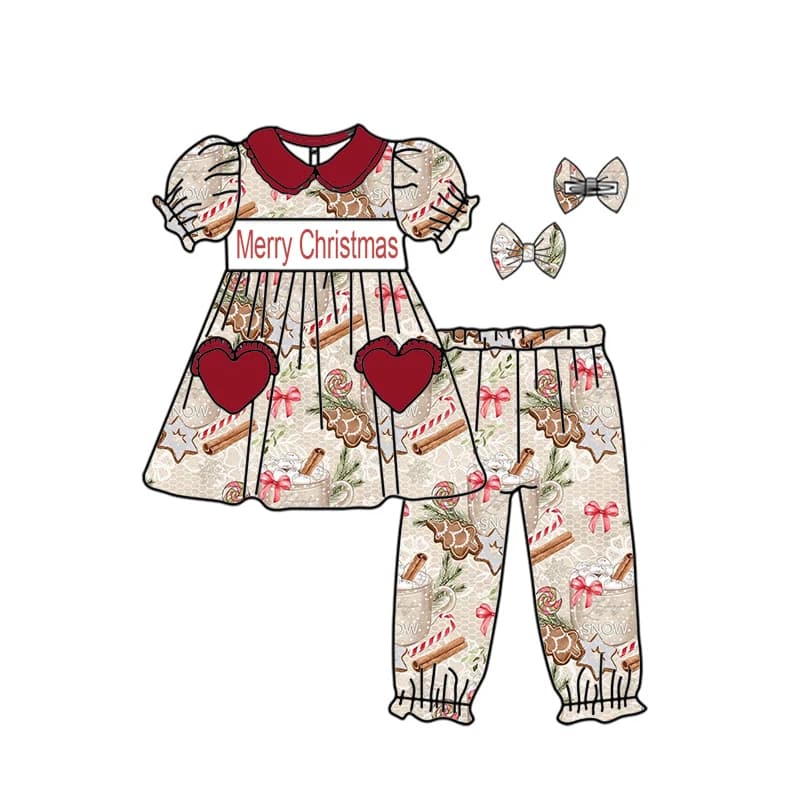 Christmas boutique children's set new lapel short-sleeved tree deer code letter printed trousers girls boys long-sleeved pajama
