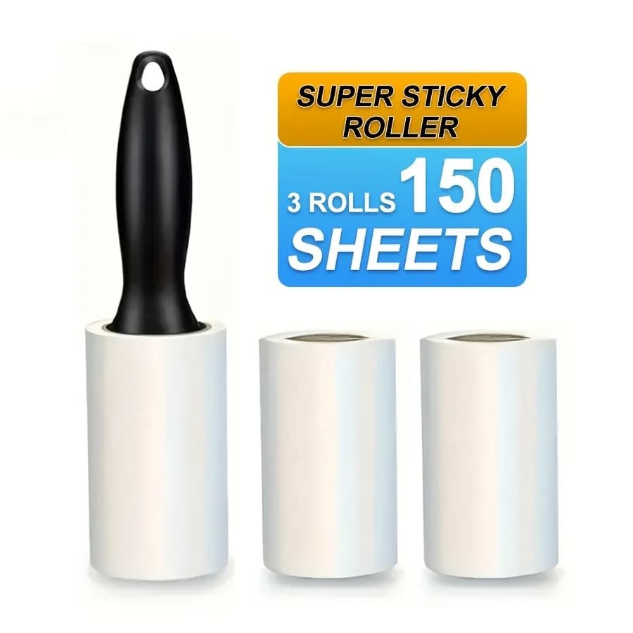 Super Strong Lint Removal Roller, 1 Roll with 50 Sheets, (handle + Replacement 3 Rolls), (replacement Roller 4 Rolls (no Handle)