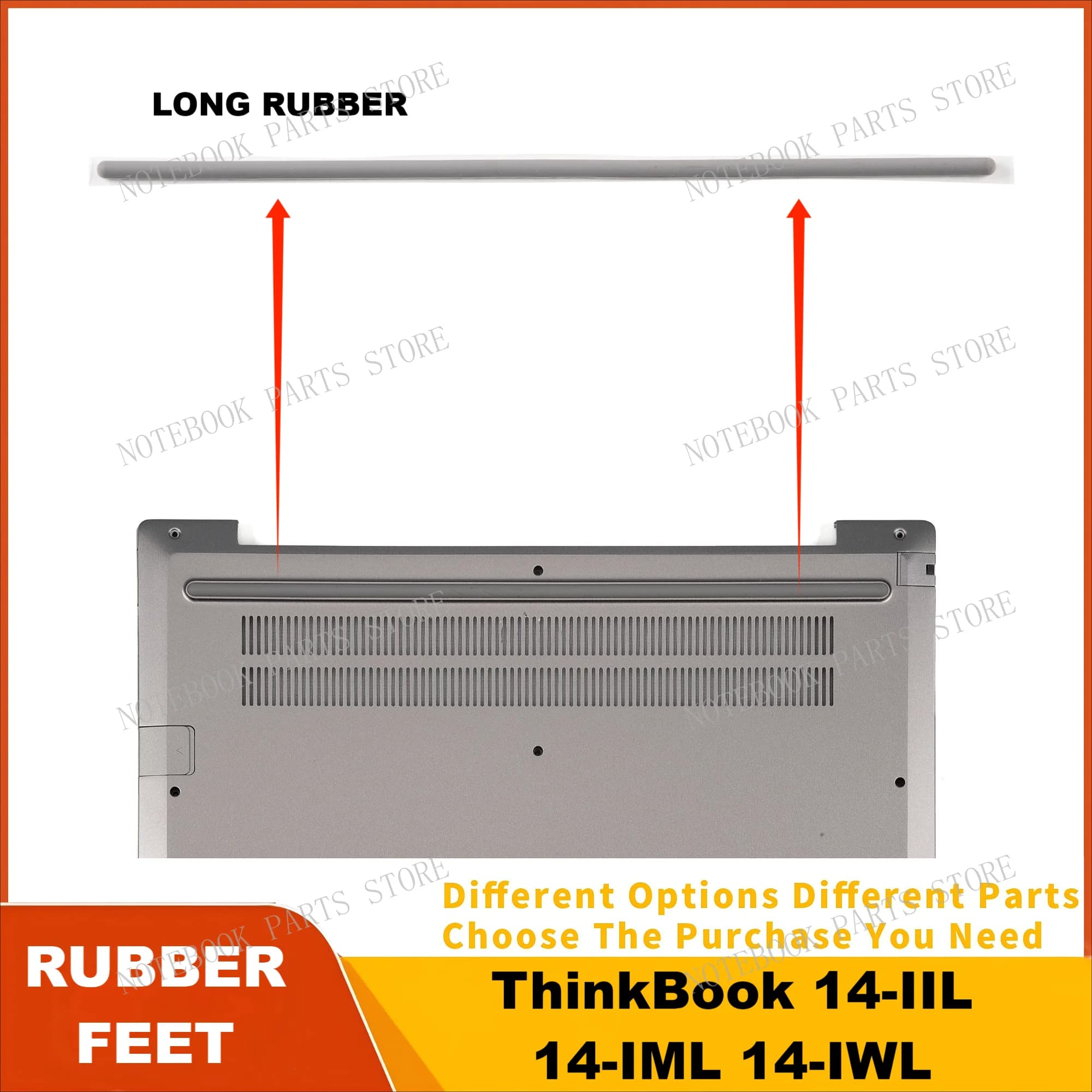 Piedini in gomma per Lenovo ThinkBook 14 14-IIL 14-IML 14-IWL 14IIL Plastica portatile Riparazione in gomma lunga Grigio 280mm * 6mm