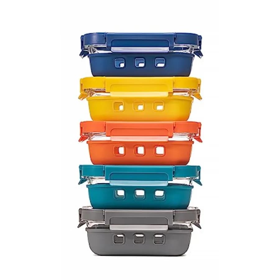 Contenitori in Vetro per Alimenti con Coperchi in Vetro, Set Bento Box, Contenitori per Pranzo Ecologici, Contenitori per Preparazione Pasti Ermetici Senza Plastica