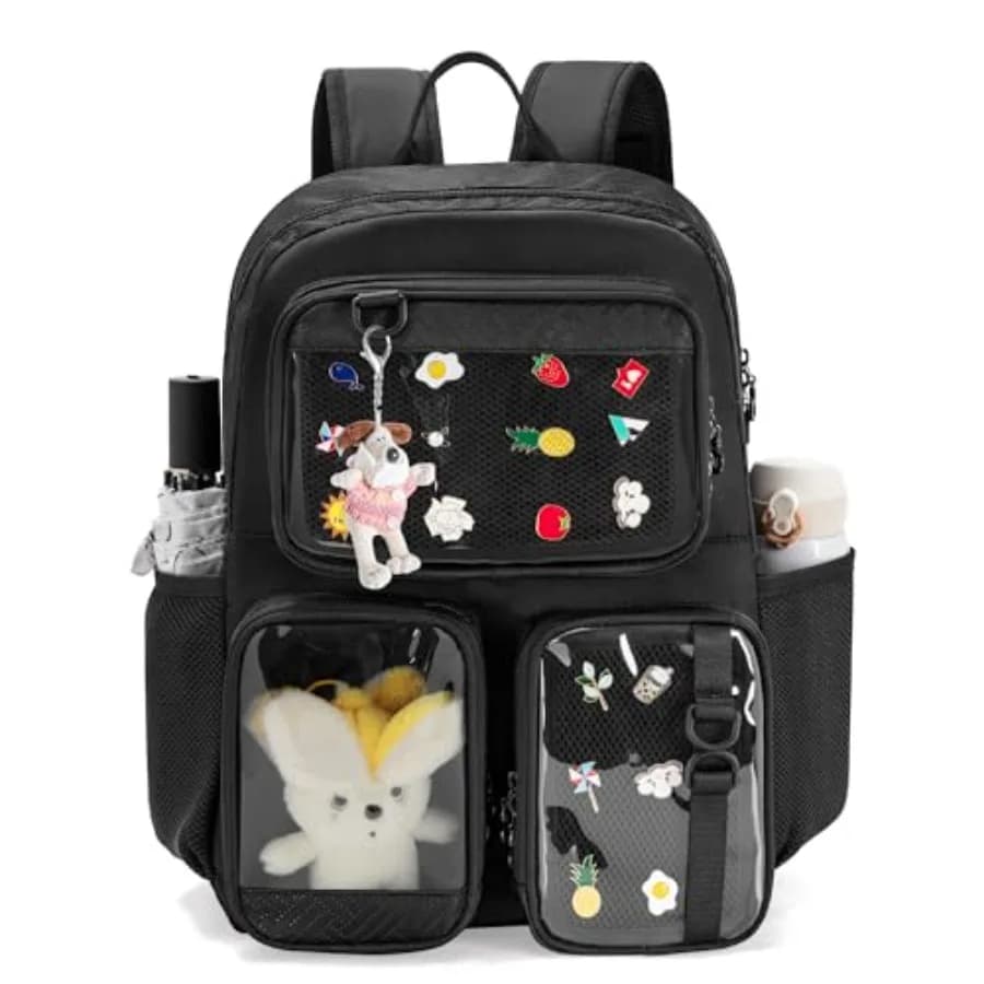 Zaino Ita Bag con inserto per esposizione pin, estetica Kawaii, con scomparto per laptop, per cosplay e concerti (pin NON inclusi)