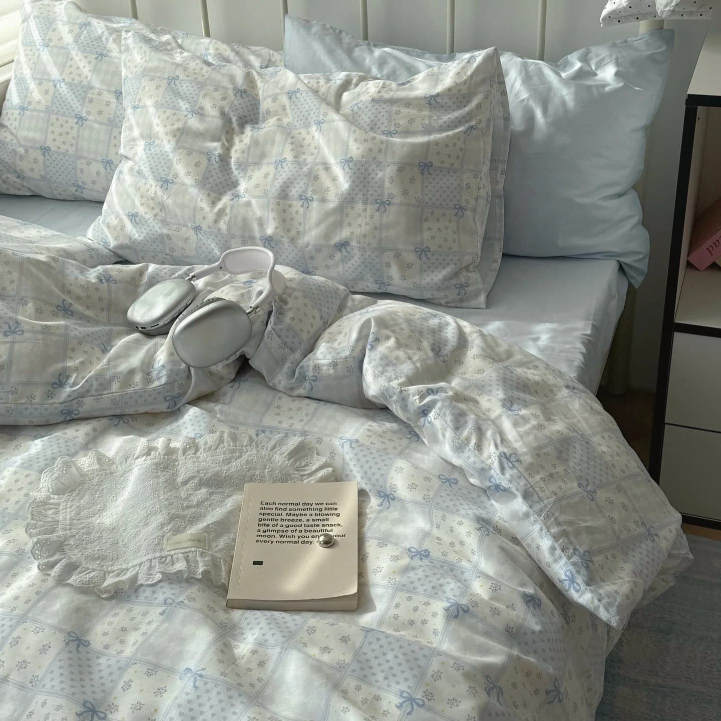 Set Bed Linen in Pure Cotton with Floral Pattern, Style Ins 'Dream Pear Confession Letter', Bed linen and towels for Double Bed, Bed linen