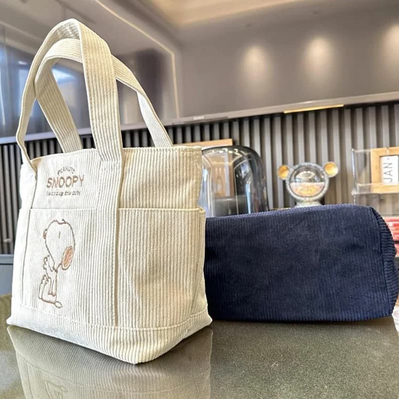 Borsa Tote in Tela Ricamata Autentica Snoopy, Nuova Borsa a Spalla in Stile Giapponese con Cartoni Animati per Donne e Ragazze, Ideale per Scuola e Lavoro