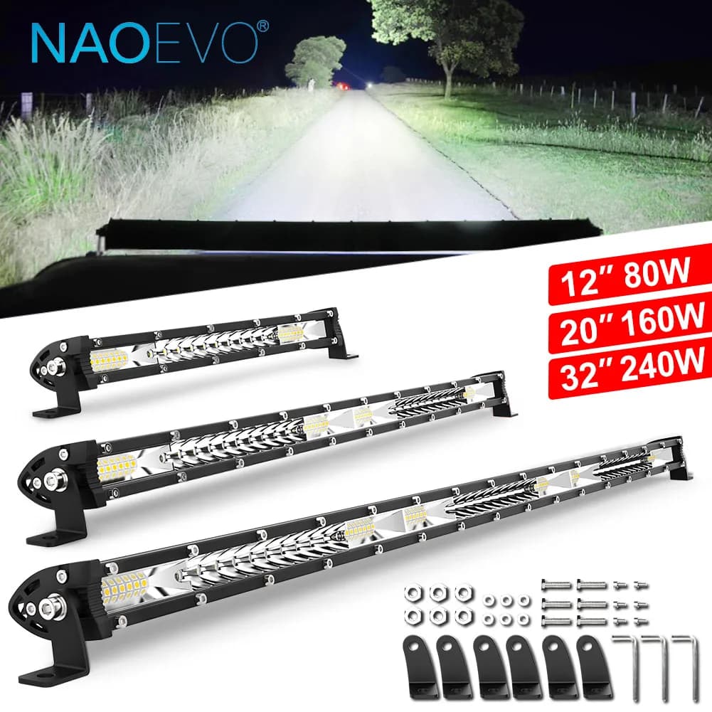 NAOEVO Super Slim Led Bar Offroad 12 '' 20 '' 32 pollici Spot Flood barra ha condotto la barra luminosa per auto 4x4 camion 4WD ATV fendinebbia 12V 24V