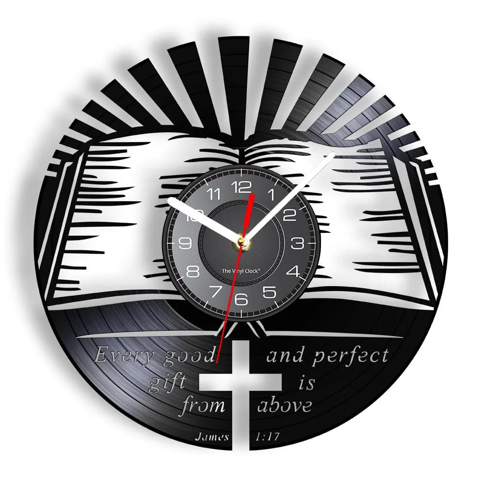 Giacomo 1:17 Ogni dono buono e perfetto proviene dall'alto - Orologio da parete con versetto biblico, citazione cristiana, orologio in vinile