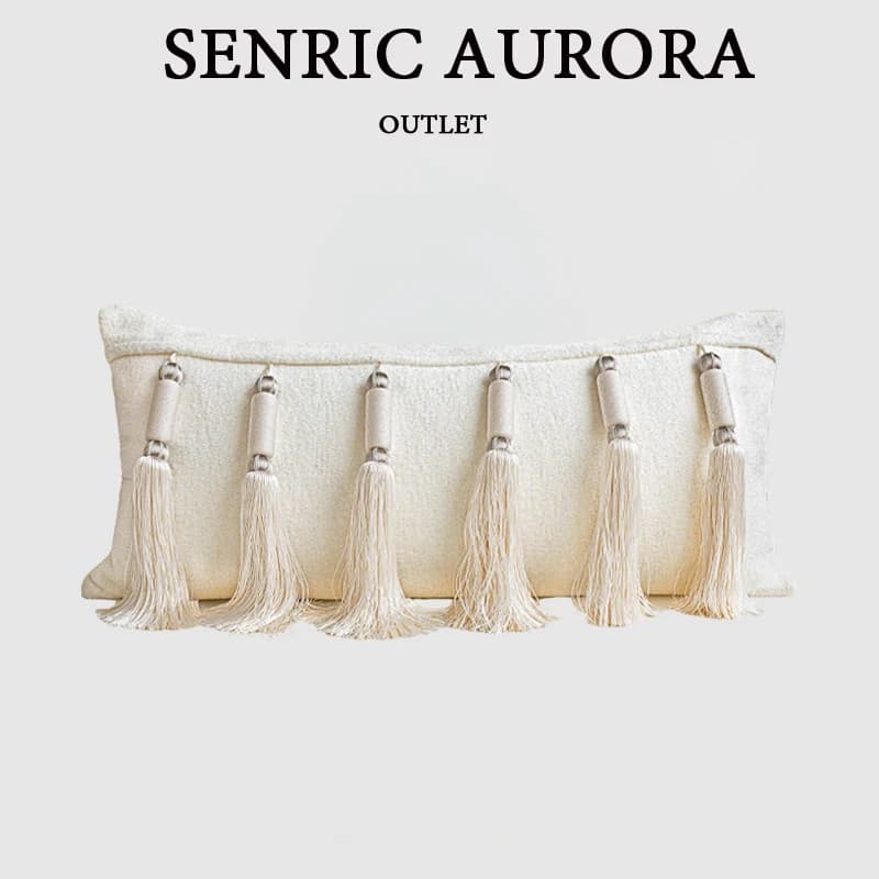 Fodera per cuscino di lusso 30x65cm beige con nappe, federa lunga per cuscino lombare per casa, hotel, letto, soggiorno, divano