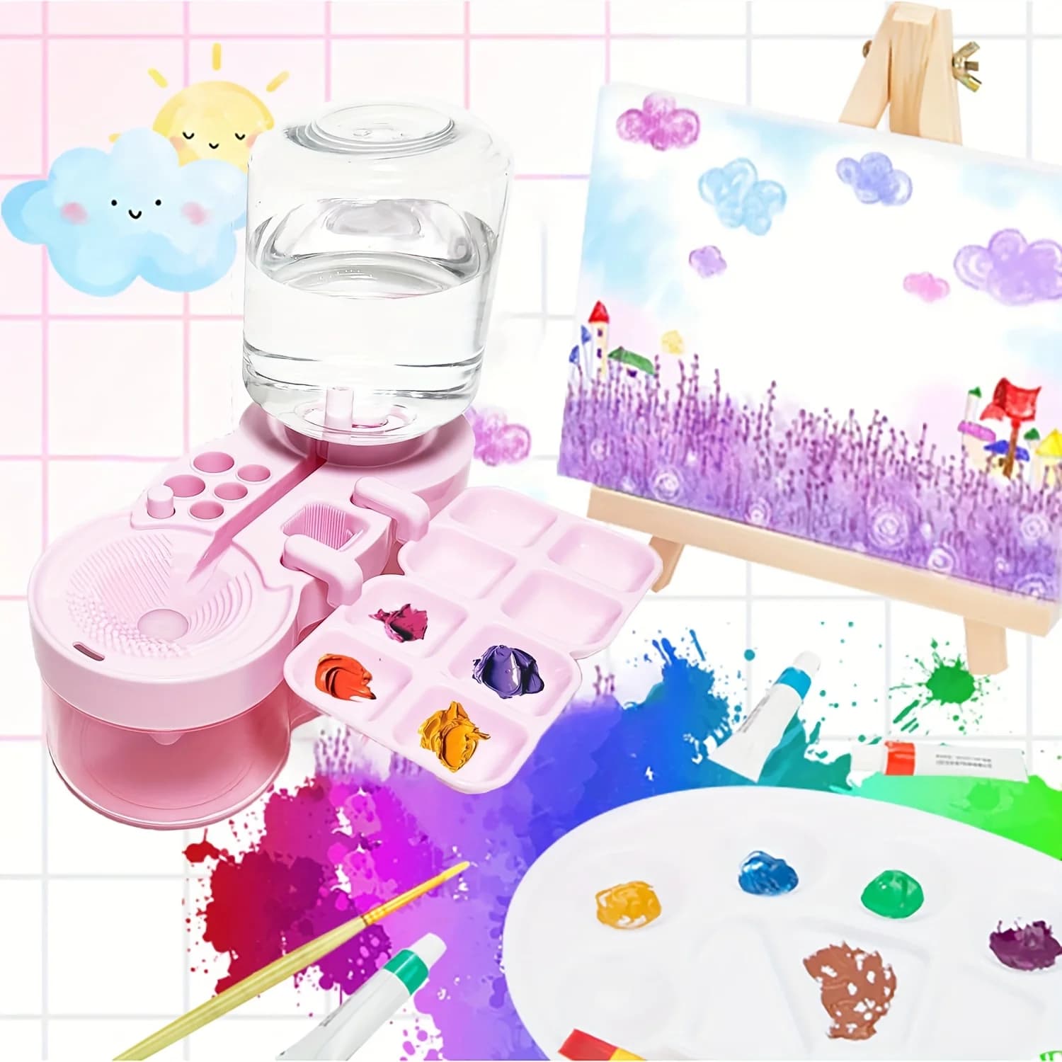 New Paint Brush Cleaner With Paint Tray Water Circulation Brush Rinser Holder Watercolor Acrylic Artist Tool Gift Painting Lover