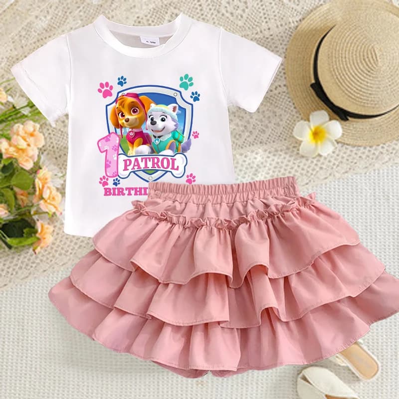 2 pezzi Paw Patrol Sweet Bubble Camicia T-shirt Set per ragazze Numero di cartone animato Abito stampato Top Suit Bambini Gonne moda estiva