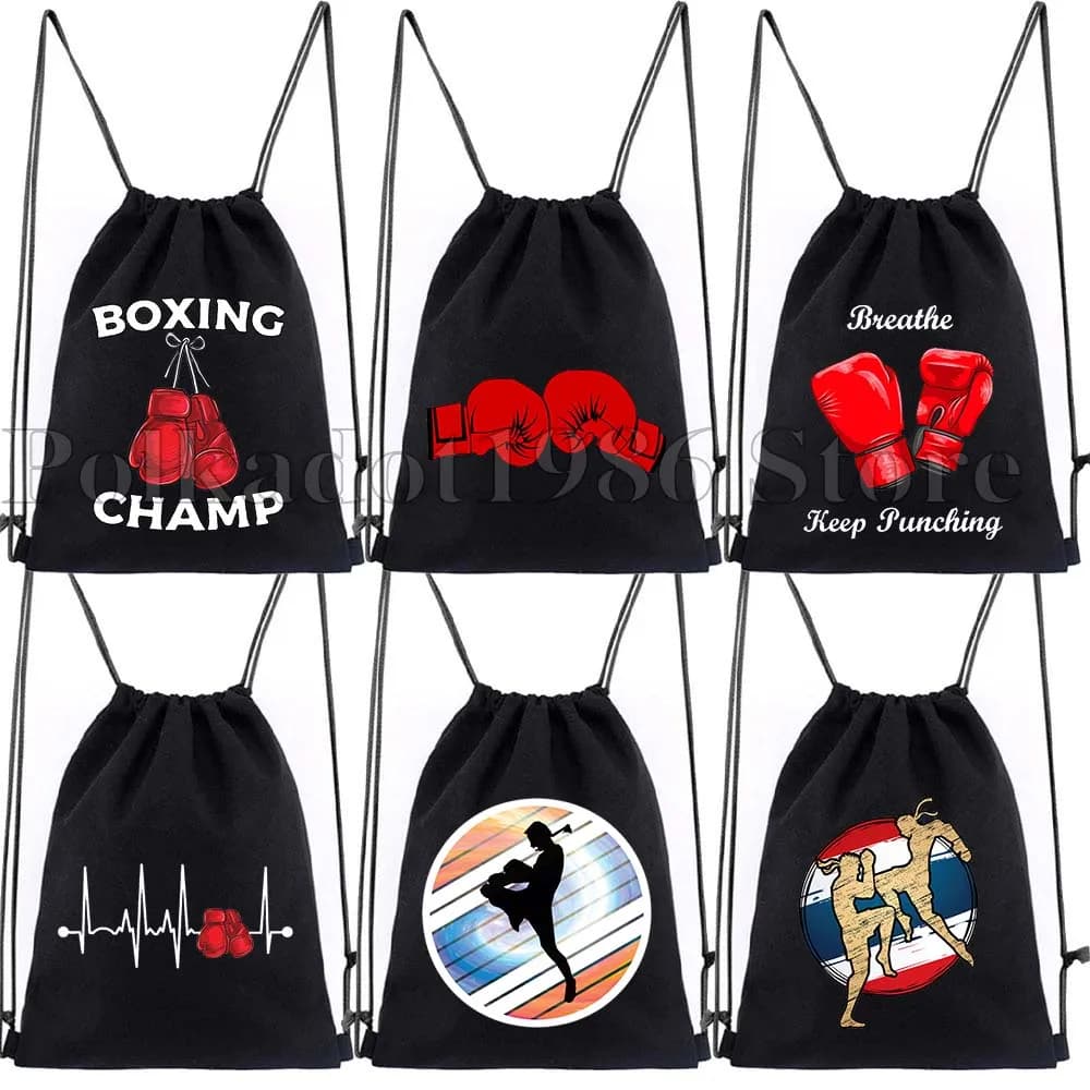 Sympathomi Red Boxing Gloves Rocky Balboa Robust Boxing Gloves Muay Thai Fan Gifts Bag With Drawstring Football Backpack Gym
