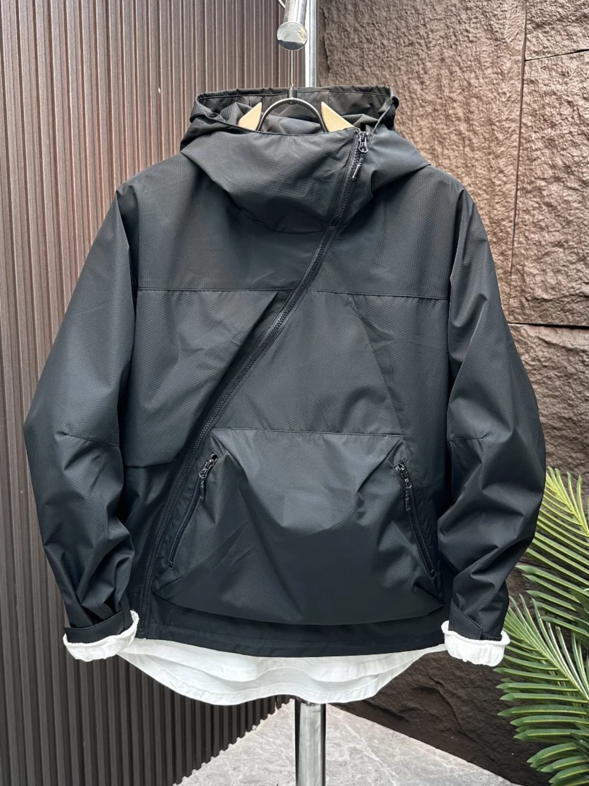 Outdoor Waterproof Multi-Pocket Youth Workwear Hooded Jacket Men's Autumn Casual Trendy Windbreaker Coat Loose Fit Long Sleeve