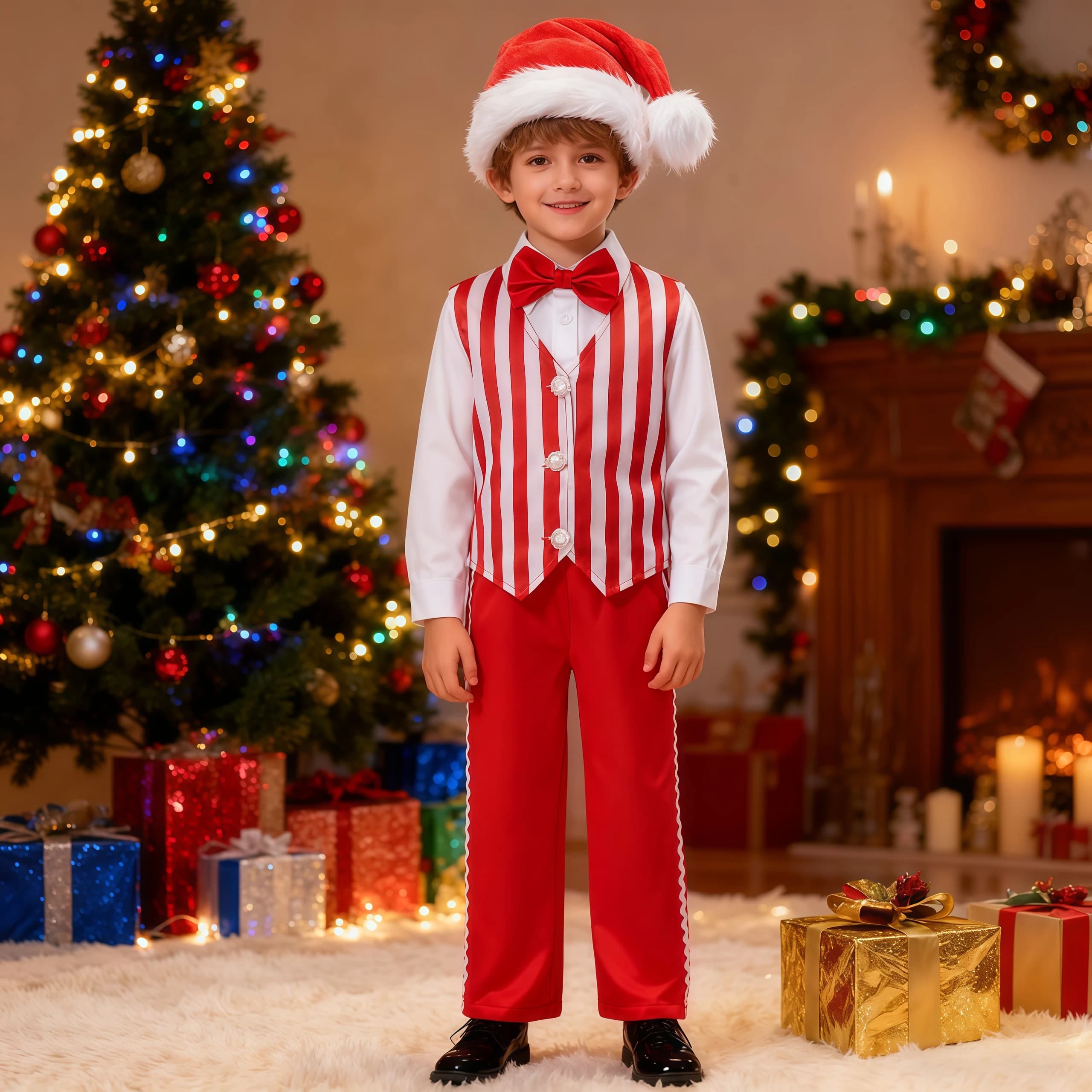 Costume da Babbo Natale per bambini, giacca a maniche lunghe, pantaloni, cappello, set per bambini, Natale, Halloween, cosplay, 3 pezzi