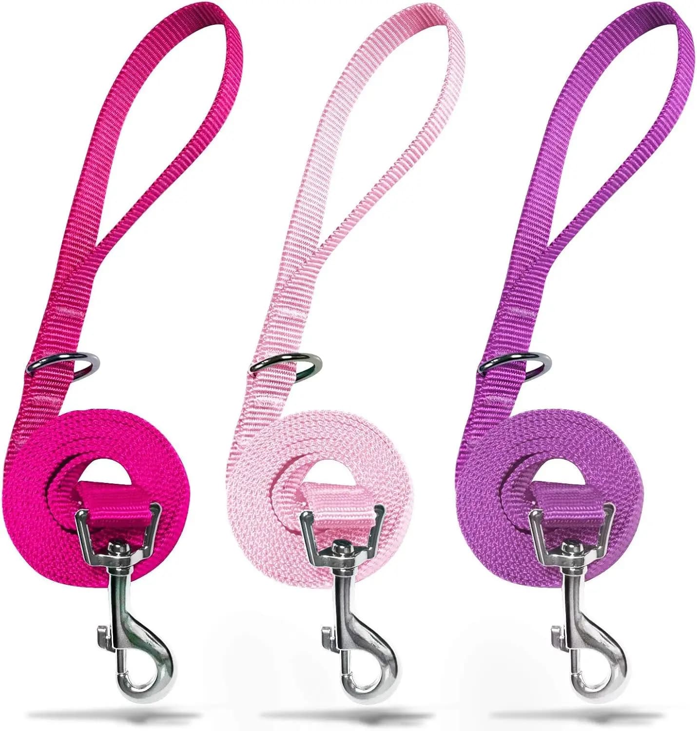 Set di 3 Guinzagli per Cani in Nylon, Robusti e Durevoli con Gancio Facile, Lunghezze Multiple per Cani Piccoli in Rosa/Viola