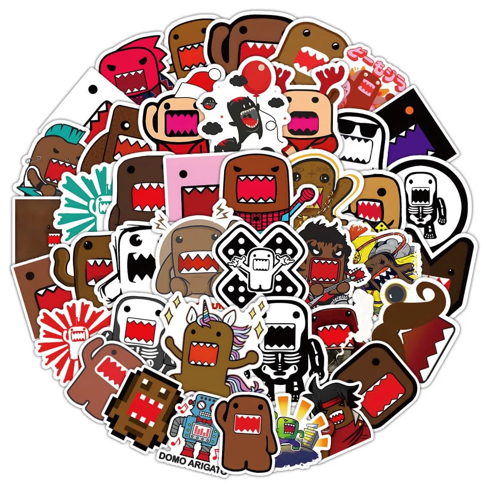 50Pcs Cartoon Domo Kun Stickers, Waterproof Graffiti Decals, DIY Decor For Laptop Skateboard Luggage Water Bottle Kids Toy