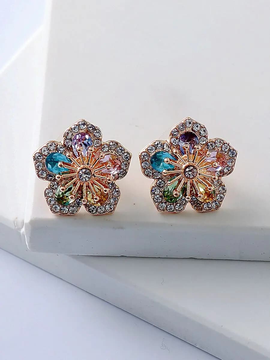 Rhinestone flower stud earrings for Valentine's Day Mother's Day gift for mom